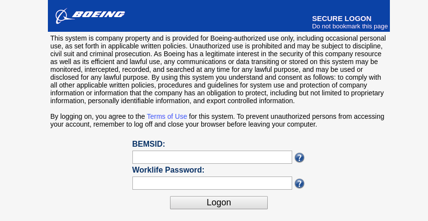 Boeing Secure Logon